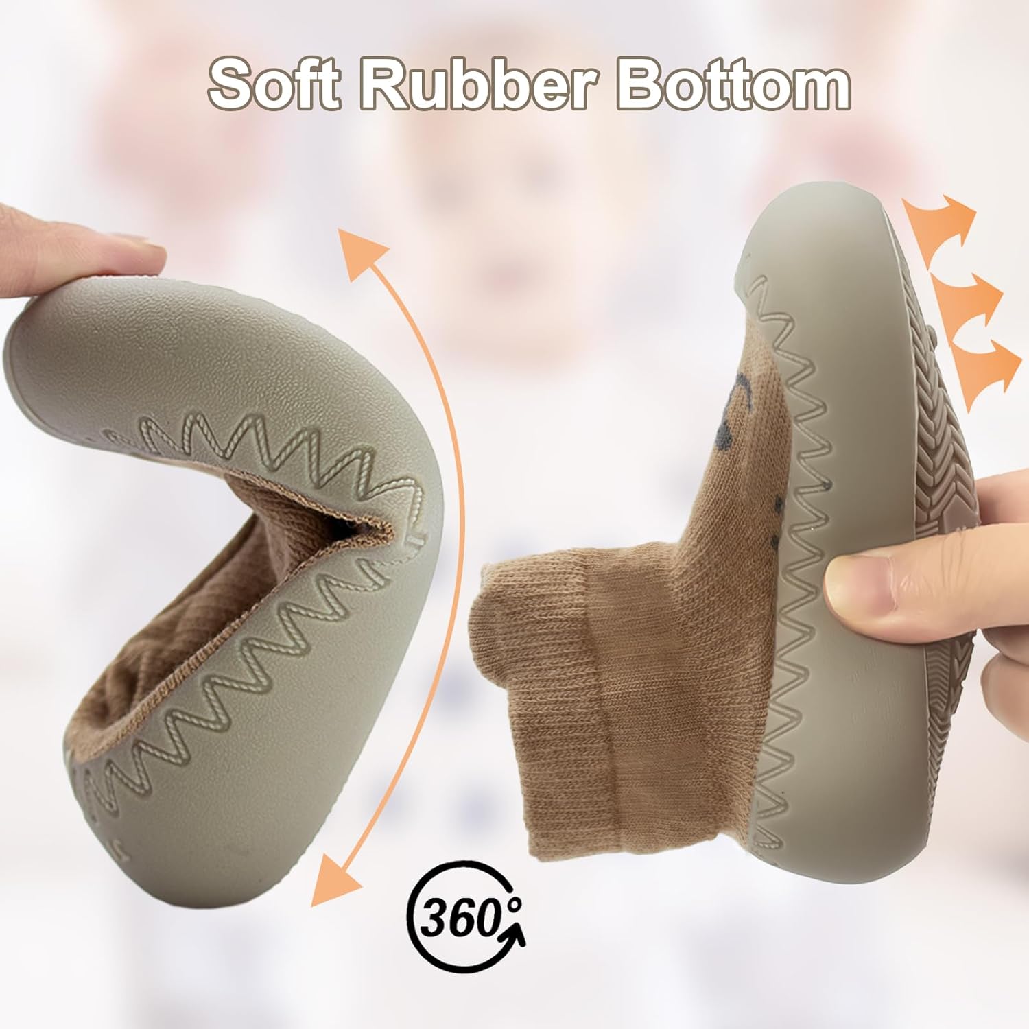 2 Pair Baby Caroon Non-slip Shoes, Baby slippers Shoes for Boys Girls Walkers Shoes Soft Rubber Grippers with Baby slippers, Khaki, White, Pink, Blue Infant First Walking Shoes 6-12,12-18, 18-24 Months - Image 2